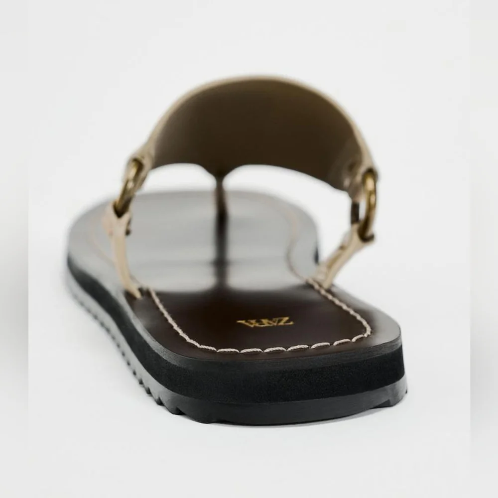 Zara Flat Leather Sandals NWT - Picture 4 of 6